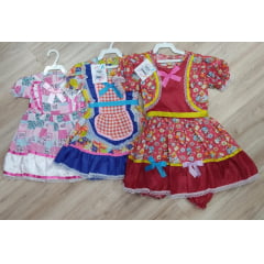 Vestido Infantil de Festa Junina Luxo Preto Xadrez e Laço Pink + Bolsinha