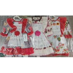 Kit 3 Peças Fantasia Infantil Junino  - 2- 4 -8 - Variação Cor