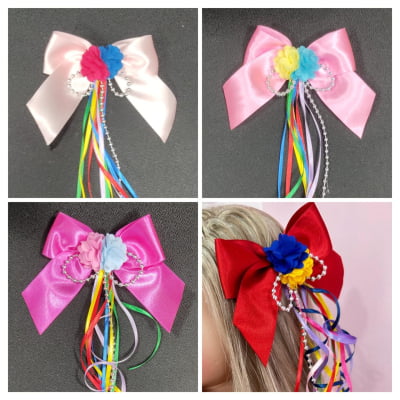 Laço Infantil Junino C/ Fitas e Aplique Flor Varias Cores Laço Infantil Junino C/ Fitas e Aplique Flor Varias Cores