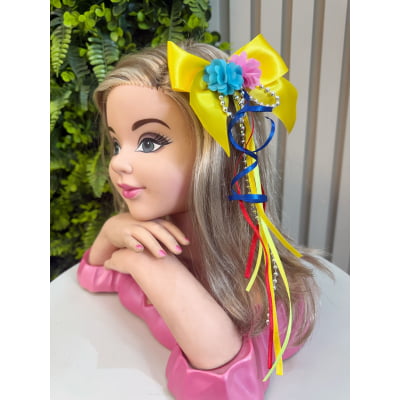 Laço Infantil Junino C/ Fitas e Aplique Flor Varias Cores