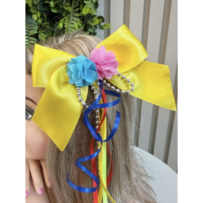 Laço Infantil Junino C/ Fitas e Aplique Flor Varias Cores