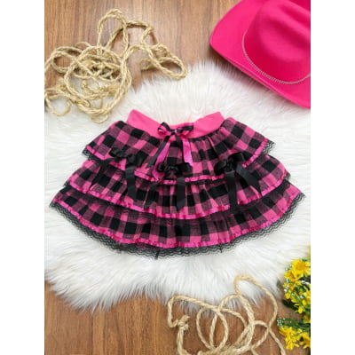 Saia Infantil de Flanela Xadrez Pink Saia Infantil de Flanela Xadrez Pink