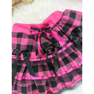 Saia Infantil de Flanela Xadrez Pink