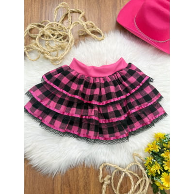 Saia Infantil de Flanela Xadrez Pink