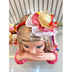 Tiara Infantil Junina C/ Fitas de Cetim Colorida Vermelha