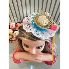 Tiara Infantil Junina C/ Fitas de Cetim e Flor Colorida Rosa