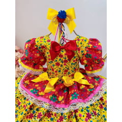 Vestido Infantil Junino Amarelo Colorido C/ Broches Luxo