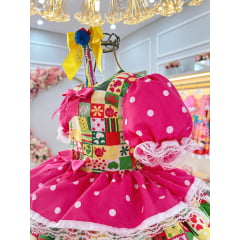 Vestido Infantil Junino Caipira Pink Com Estampas Colorida