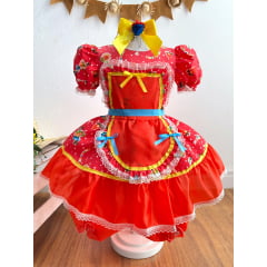 Vestido Infantil Junino Pink e Vermelho Colorido Festa São João