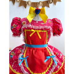 Vestido Infantil Junino Pink e Vermelho Colorido Festa São João