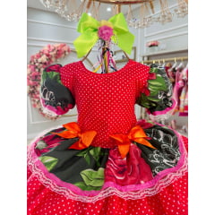 Vestido Infantil Junino Vermelho Arraiá Colorido Florido