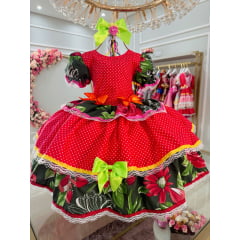 Vestido Infantil Junino Vermelho Arraiá Colorido Florido