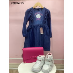 Kit 3 Peças Vestido Infantil Tamanho 4 com Bolsa + Calçado