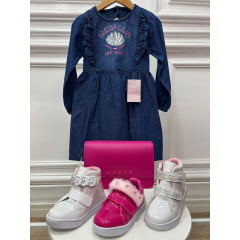 Kit 3 Peças Vestido Infantil Tamanho 4 com Bolsa + Calçado