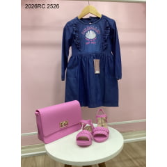 Kit 3 Peças Vestido Infantil Tamanho 6 com Bolsa + Calçado