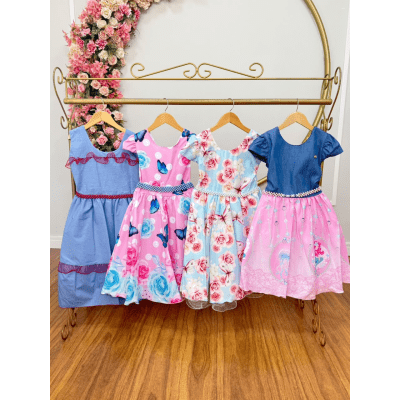 Kit 4 Peças Vestidos Luxo Daminhas Festas Temáticos TAMANHO 14