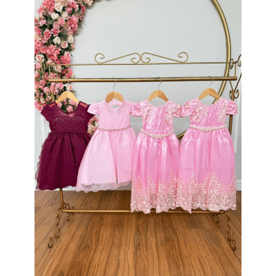 Kit 4 Peças Vestidos Luxo Daminhas Festas Temáticos TAMANHO 2