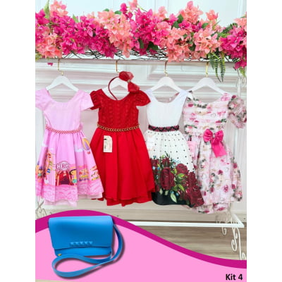 Kit de 4 Peças de Vestidos Luxo Daminhas Festas Temáticos no TAMANHO 4-1