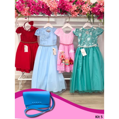 Kit de 4 Peças de Vestidos Luxo Daminhas Festas Temáticos no TAMANHO 4-1