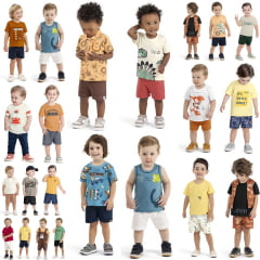 Kit Conjunto Elian Meninos Infantil 8 e 9 Peças estampas e cores variadas tamanho 1