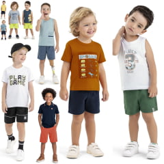 Kit Conjunto Elian Meninos Infantil 8 Peças estampas e cores variadas tamanho 6