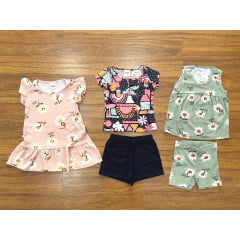 Kit Elian Meninas Infantil 5 Peças estampas e cores variadas do 1 ao 3