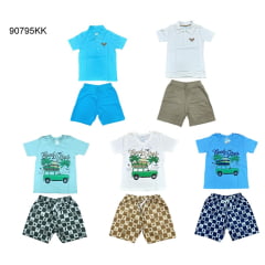 Kit 3 Conjuntos Meninos Camiseta e Shorts Com Cores e Estampas Variadas Tamanhos 4 - 6  - 8