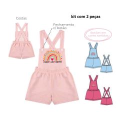 Kit Fantoni Meninas Jardineira Moletinho ecológico jeans do 4 ao 8