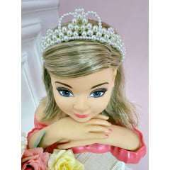 Coroa Infantil Princesa de Pérolas e Duplo Strass Luxo Cores