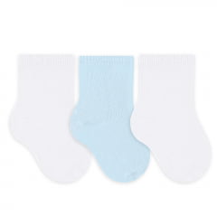 Kit 3 Pares de Meia Branca e Azul Poliamida Para Bebês