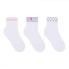 Kit 3 Pares de Meia Infantil Cano Curto Branca C/ Desenhos