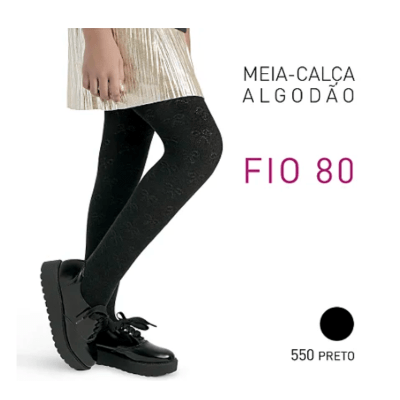 Meia Calça Infantil Algodão Preta Fio 80 Meia Calça Infantil Algodão Preta Fio 80