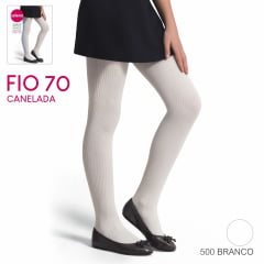Meia Calça Infantil Branca Canelada Com Elastano Fio 70