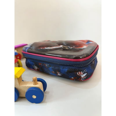 Estojo Box Infantil do Homem Aranha 3D Azul e Vermelha