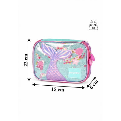Estojo Box Infantil Holográfica da Sereia C/ Paetê Roxo