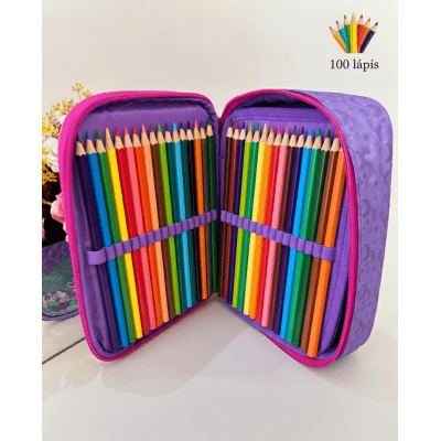 Estojo Box Infantil Holográfica da Sereia C/ Paetê Roxo