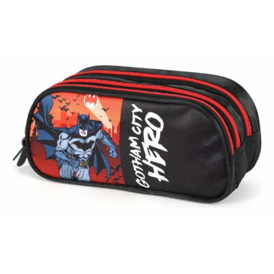 Estojo Escolar Infantil Triplo do Batman Vermelho ou Azul