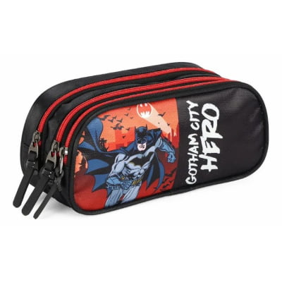 Estojo Escolar Infantil Triplo do Batman Vermelho ou Azul