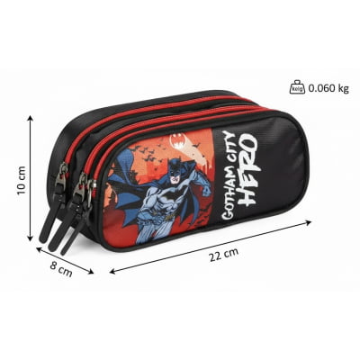 Estojo Escolar Infantil Triplo do Batman Vermelho ou Azul