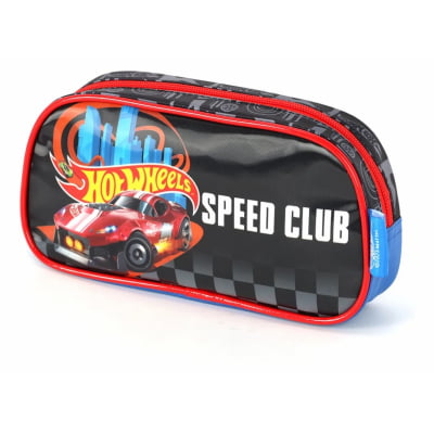 Estojo Escolar Simples do Hotwheels Speed Club Preta e Azul