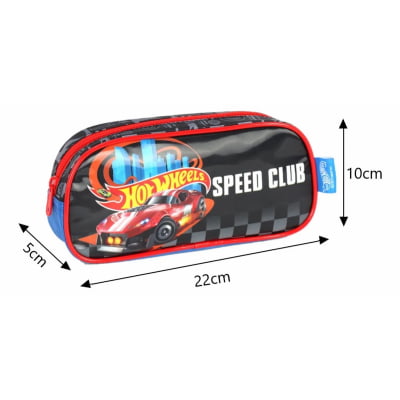 Estojo Escolar Simples do Hotwheels Speed Club Preta e Azul
