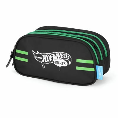 Estojo Escolar Triplo Hot Wheels Skate Cores