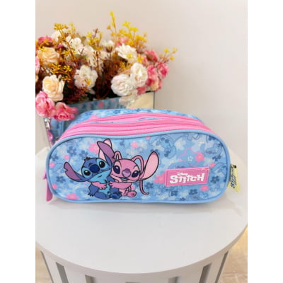 Estojo Infantil Triplo Lilo Stitch e Angel Rosa