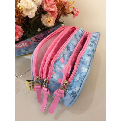 Estojo Infantil Triplo Lilo Stitch e Angel Rosa