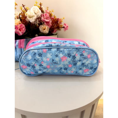Estojo Infantil Triplo Lilo Stitch e Angel Rosa
