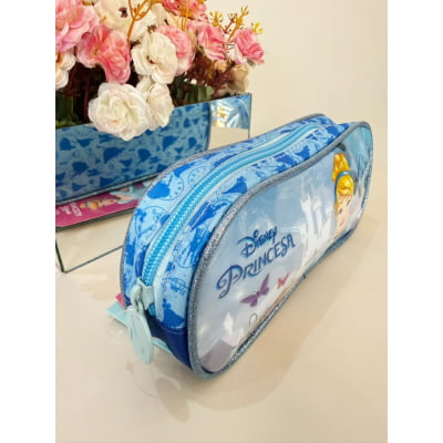 Estojo Simples Escolar da Princesa Disney Cinderela Azul