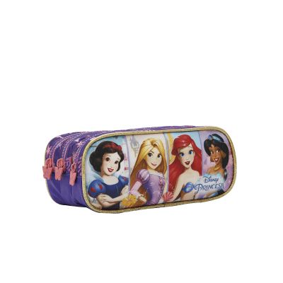 Estojo Triplo Escolar Princesas da Disney Glitter