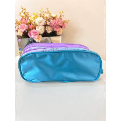 Estojo Triplo Juvenil Médio Holográfico da Lilo Stitch e Angel Azul