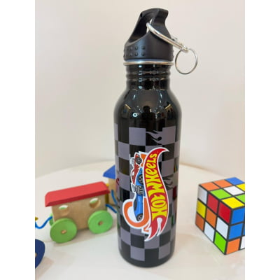 Garrafinha Inox Infantil Escolar Hotwheels Preta