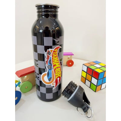 Garrafinha Inox Infantil Escolar Hotwheels Preta
